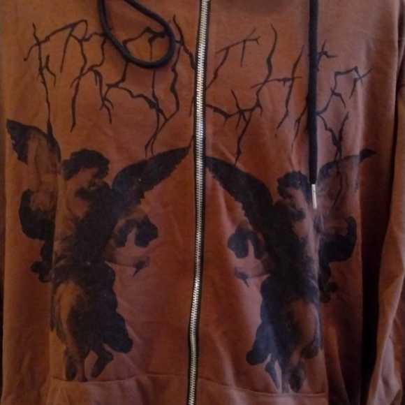 🆕 ANGEL & SPOOOKY GRAPHIC Tree Limb WRITING Oversize Hoodie!! - Picture 3 of 5
